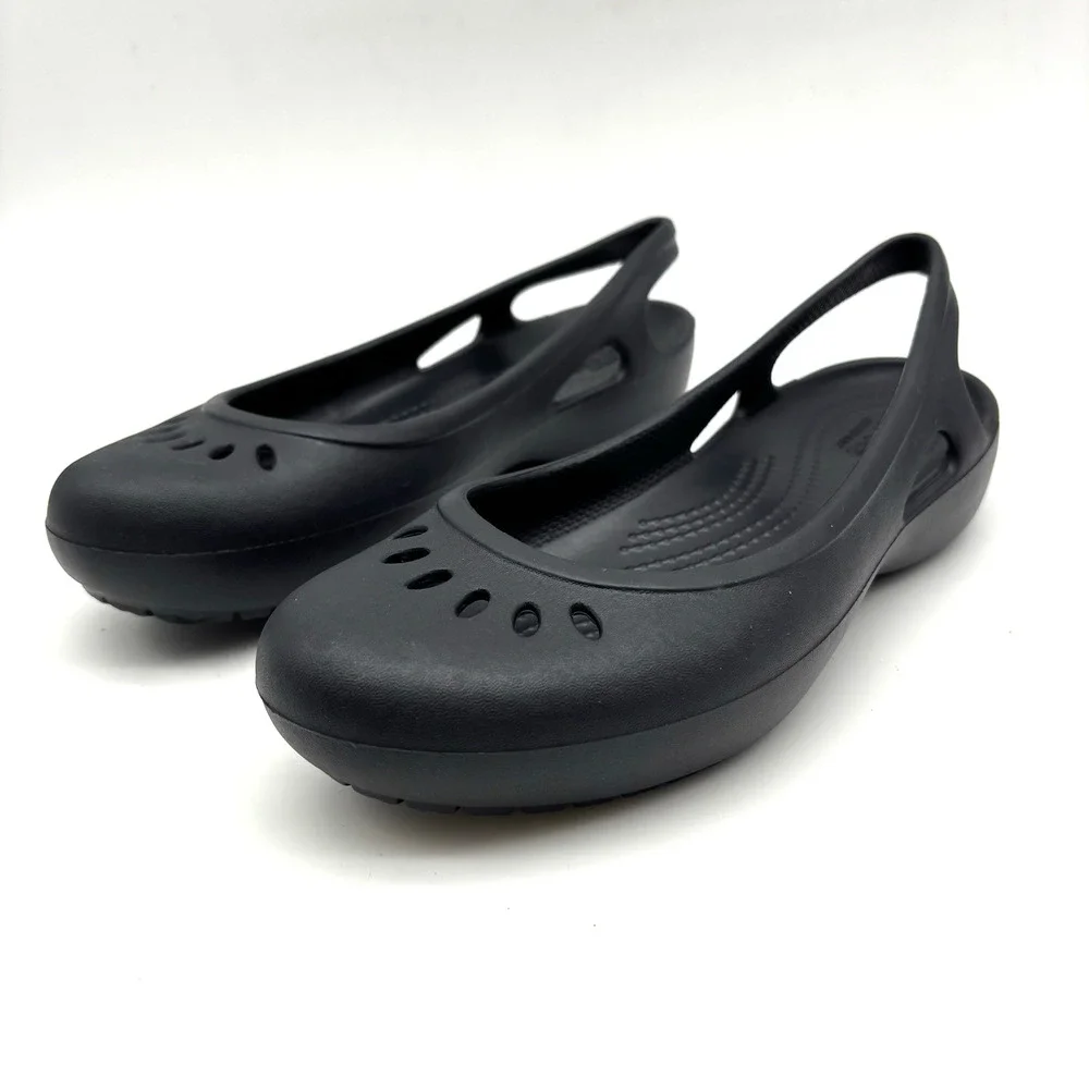 NEW Crocs KADEE Black Slip On Round Toe Slingback Ballet Flats Women's US7 UK5